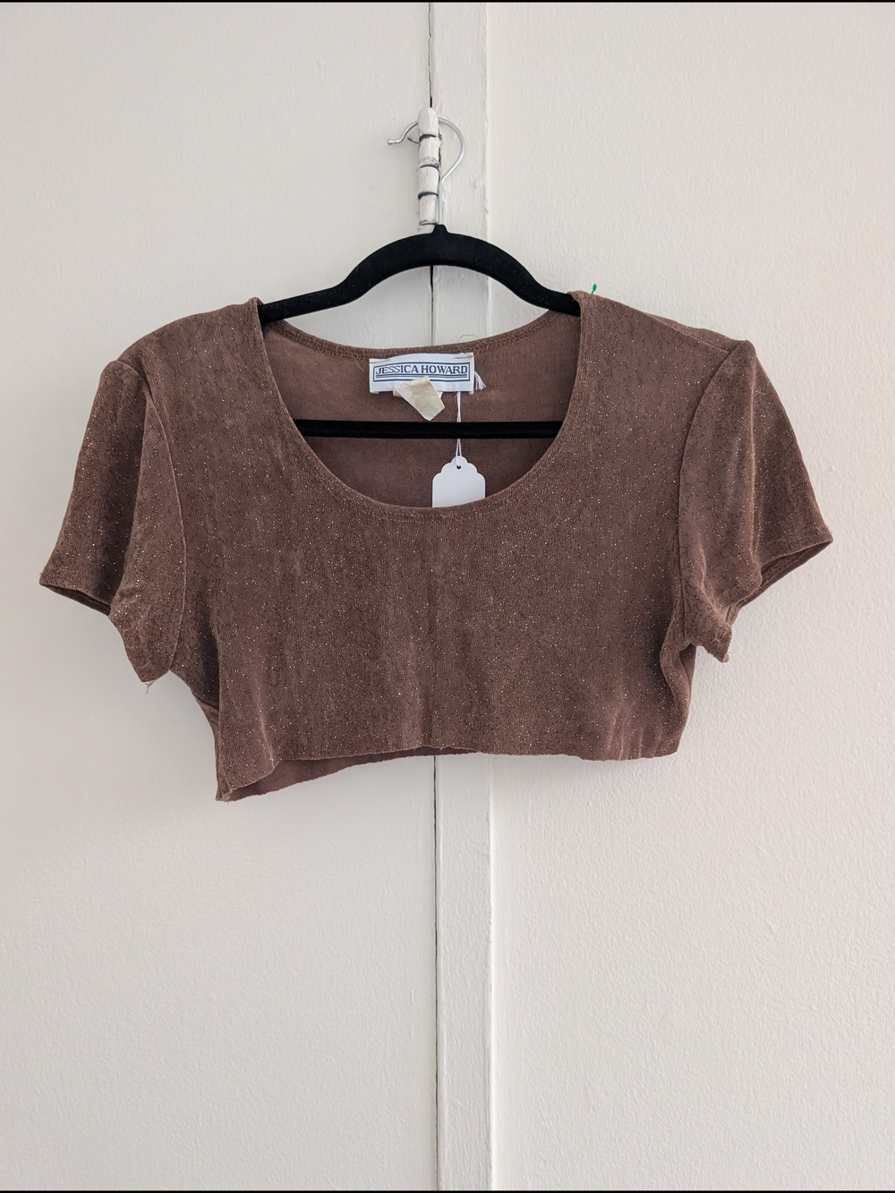 Jessica Howard Brown Cropped Scoop Neck Knit Top